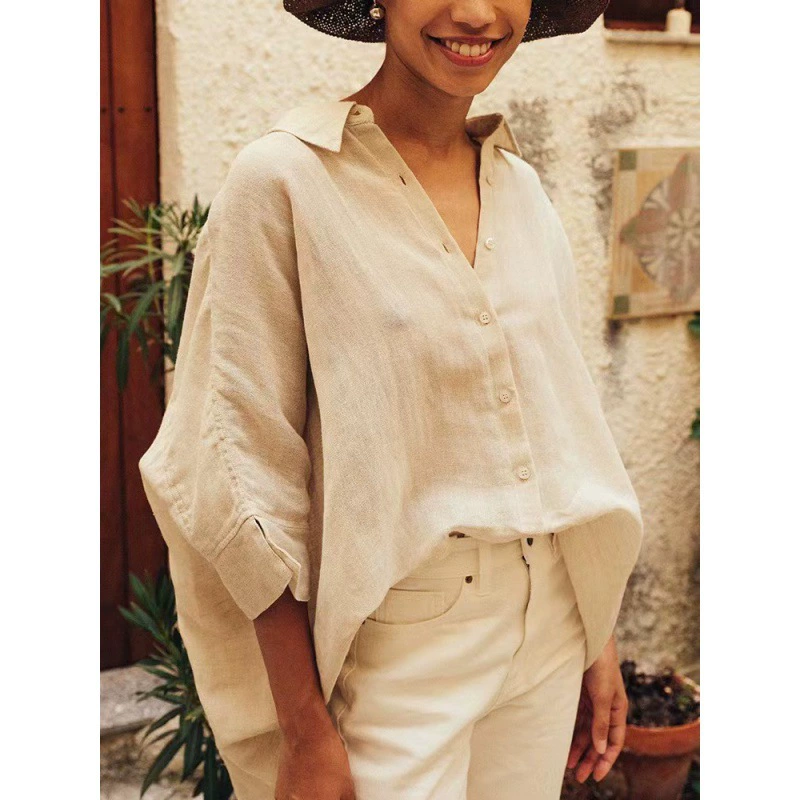 Loose casual shirt cotton and linen top thin sun protection jacket