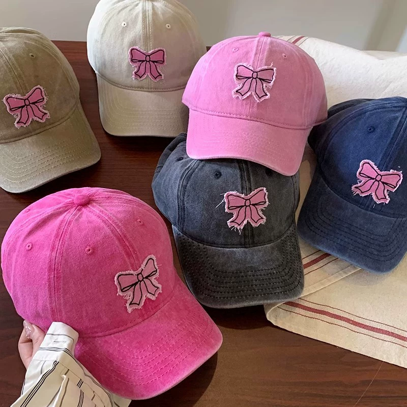 Pink bow baseball cap for women
