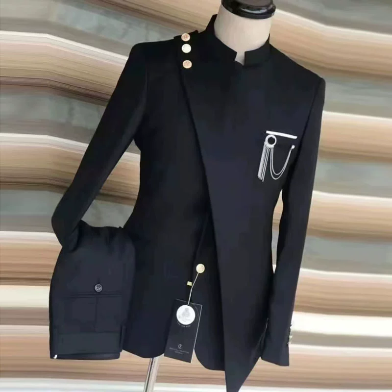 Stand collar two-piece business suit